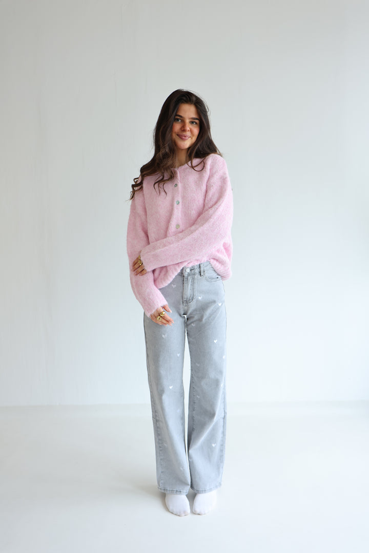 Straight Fit Jeans Grey Hearts