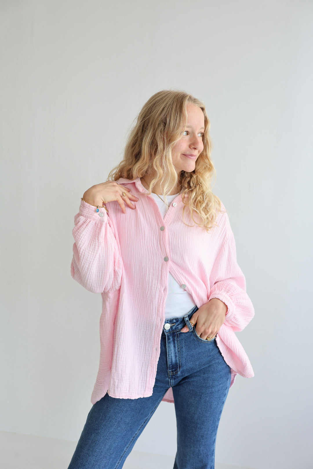 Kurzes Blusenhemd aus Musselin (einfarbig)