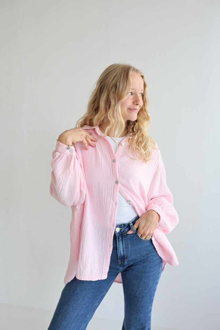 Kurzes Blusenhemd aus Musselin (einfarbig)