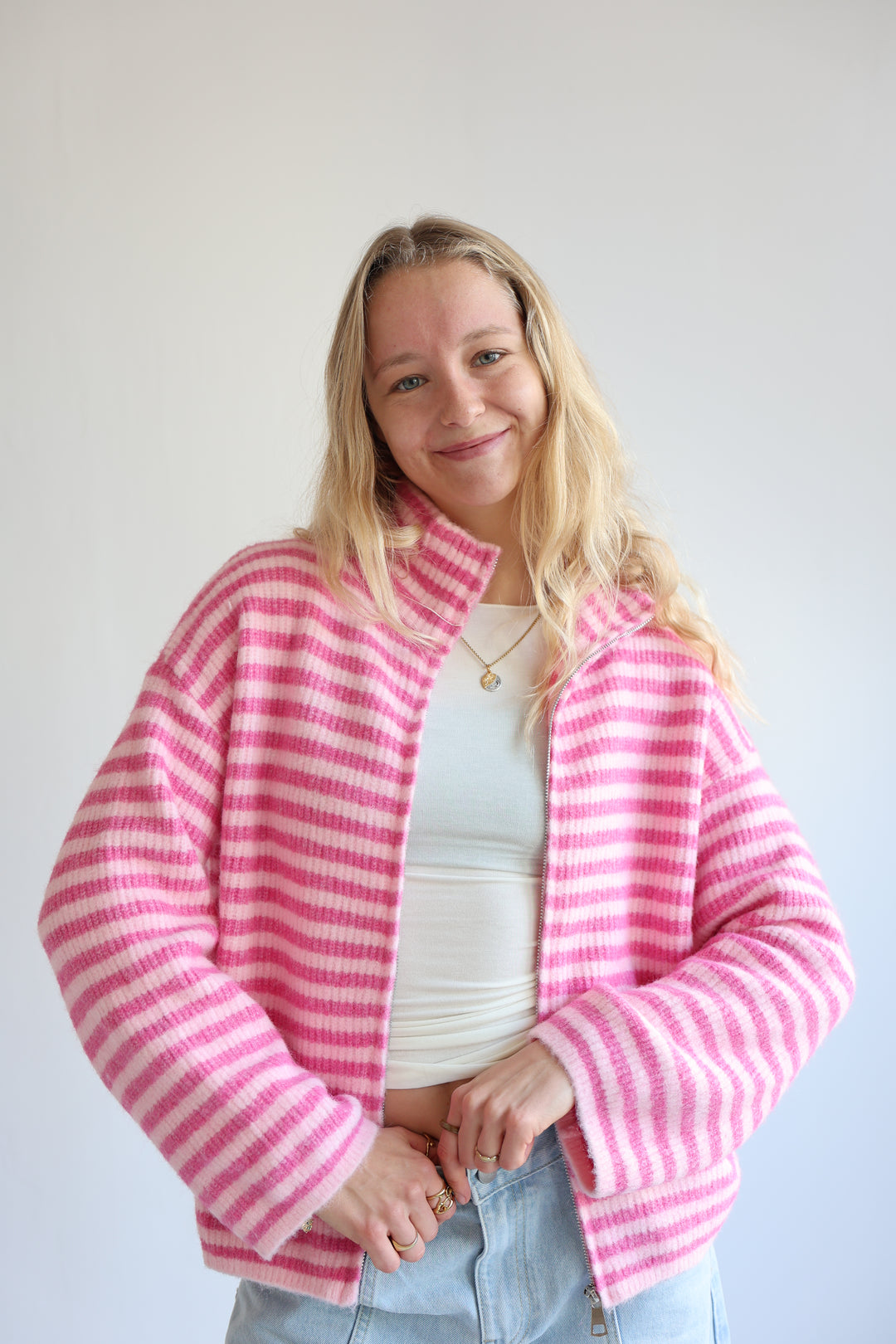 Striped Zip Cardigan
