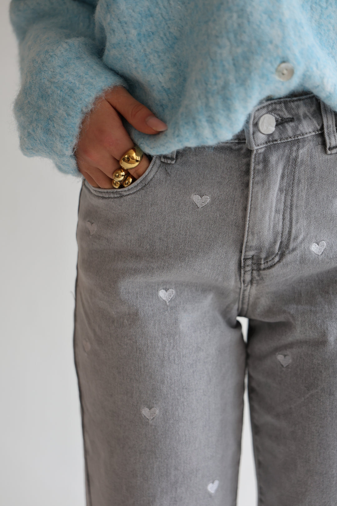 Straight Fit Jeans Grey Hearts