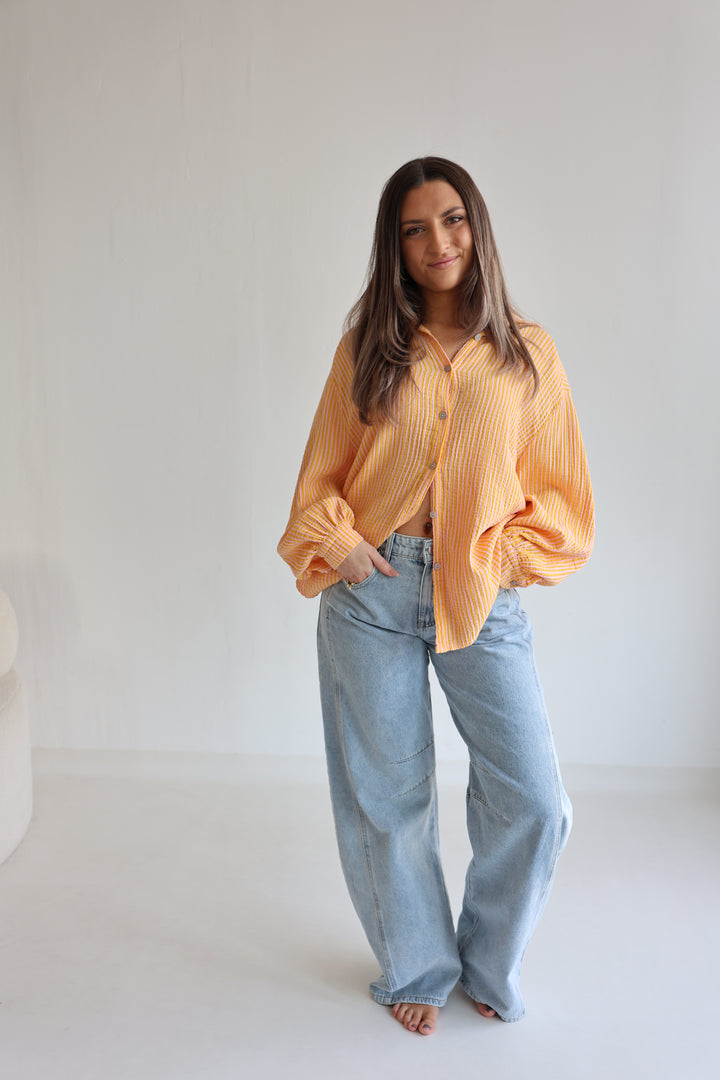 Kurzes Blusenhemd aus Musselin Wide Stripes