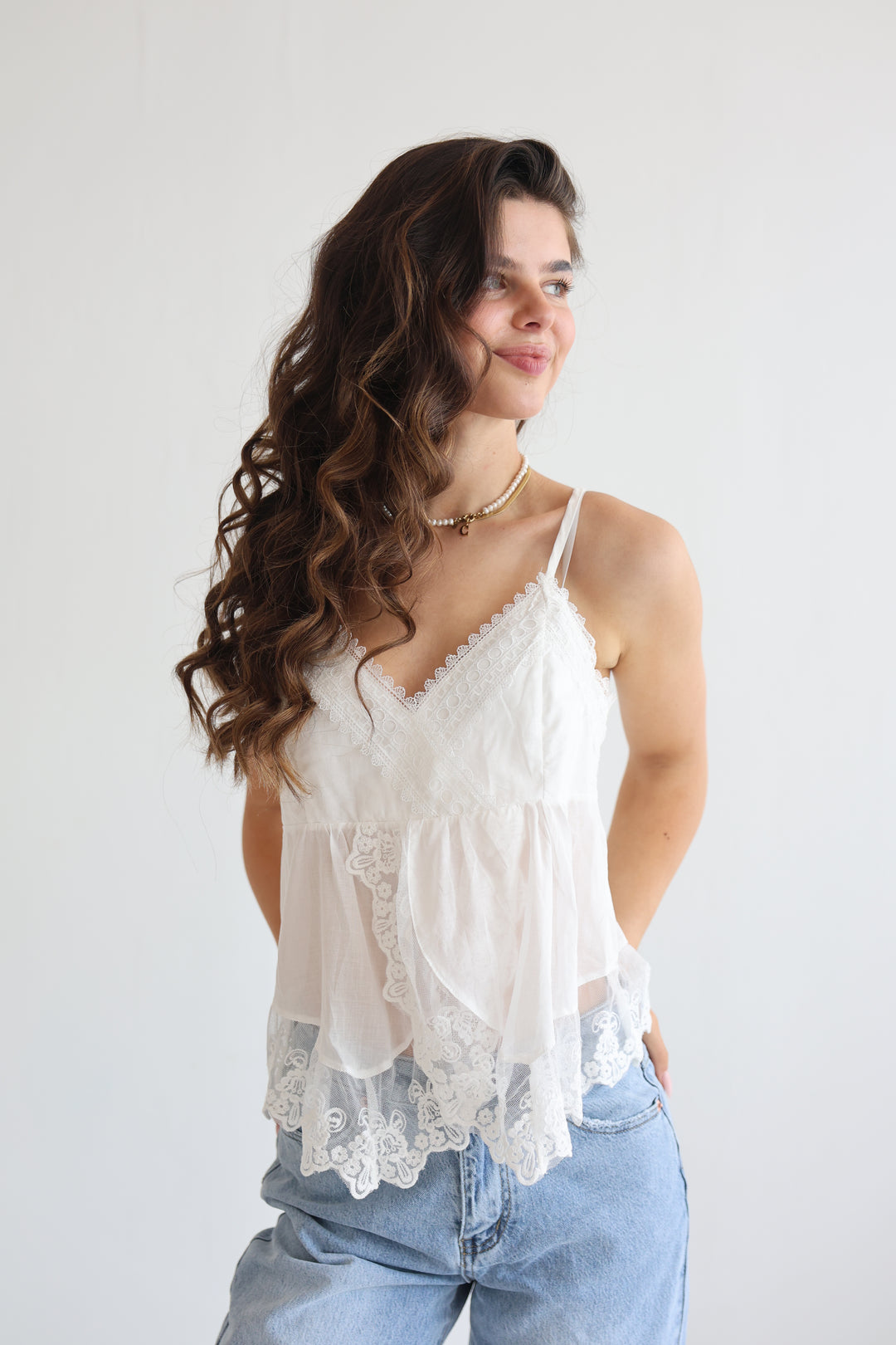 White Lace Babydoll Top