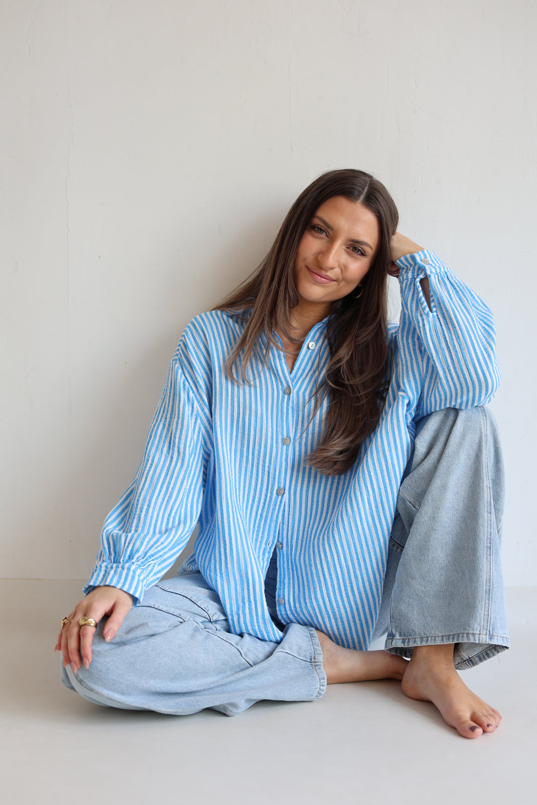 Kurzes Blusenhemd aus Musselin Wide Stripes