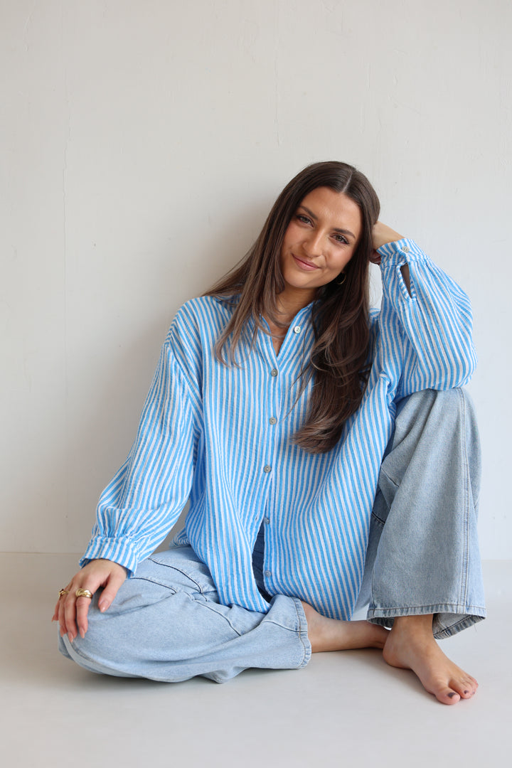 Kurzes Blusenhemd aus Musselin Wide Stripes