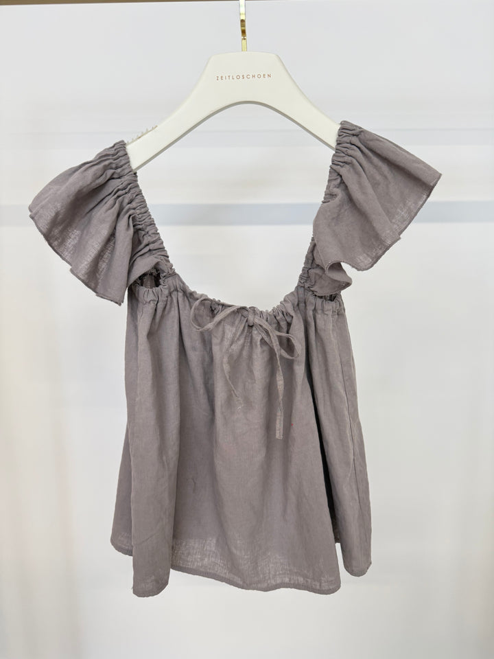 LEINENTOP MIT RÜSCHENÄRMELN NOLA TAUPE (B-WARE)