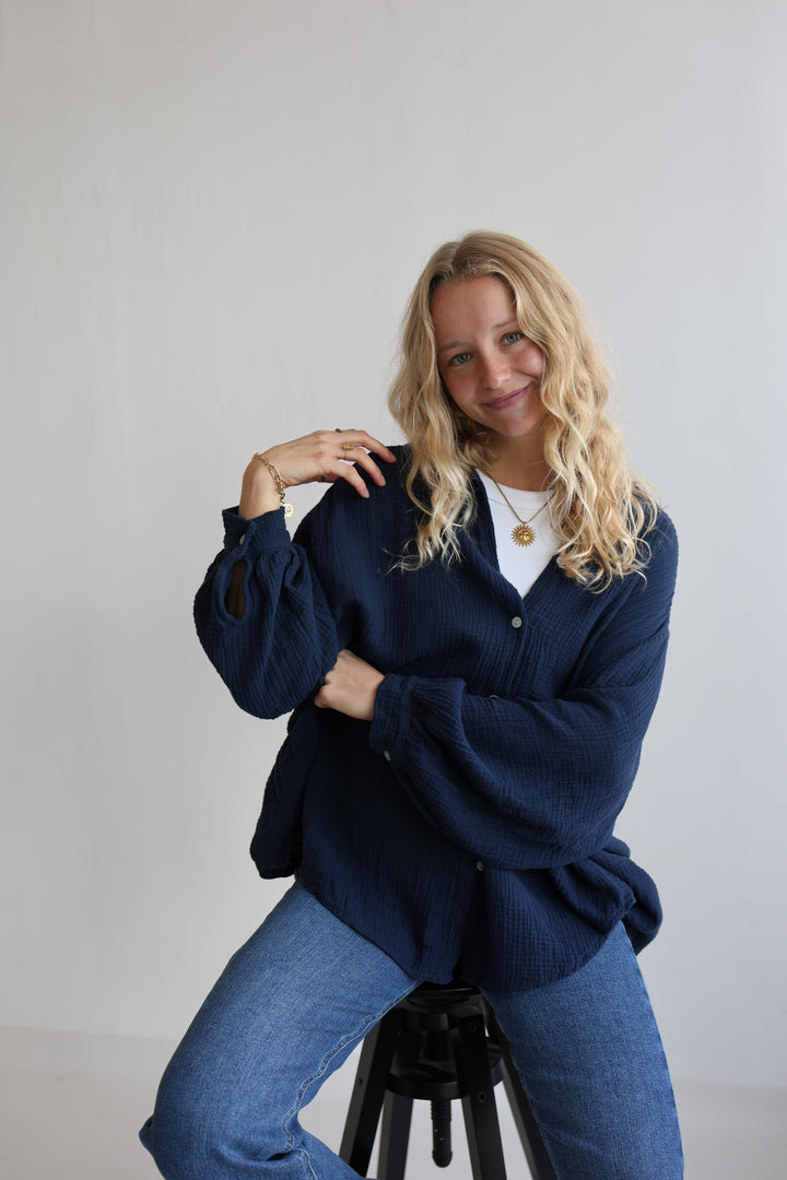 Kurzes Blusenhemd aus Musselin (einfarbig)