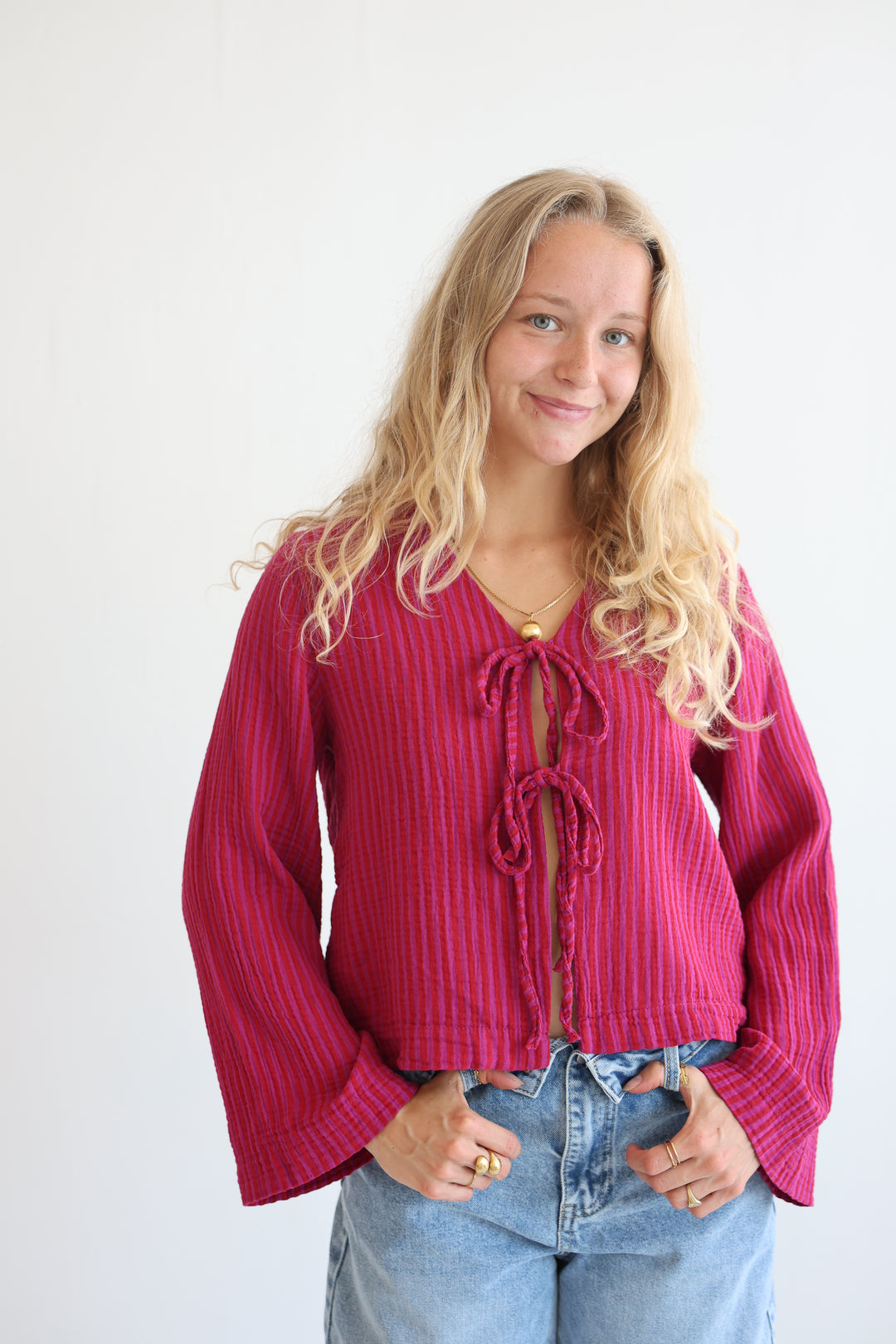 Cotton Striped Tie-Front Blouse