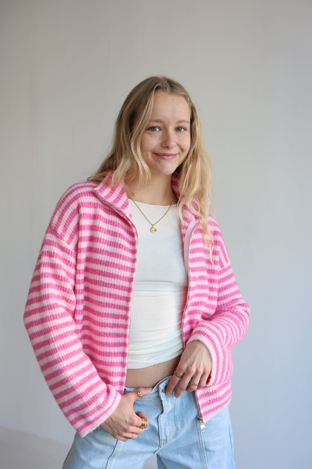 Striped Zip Cardigan