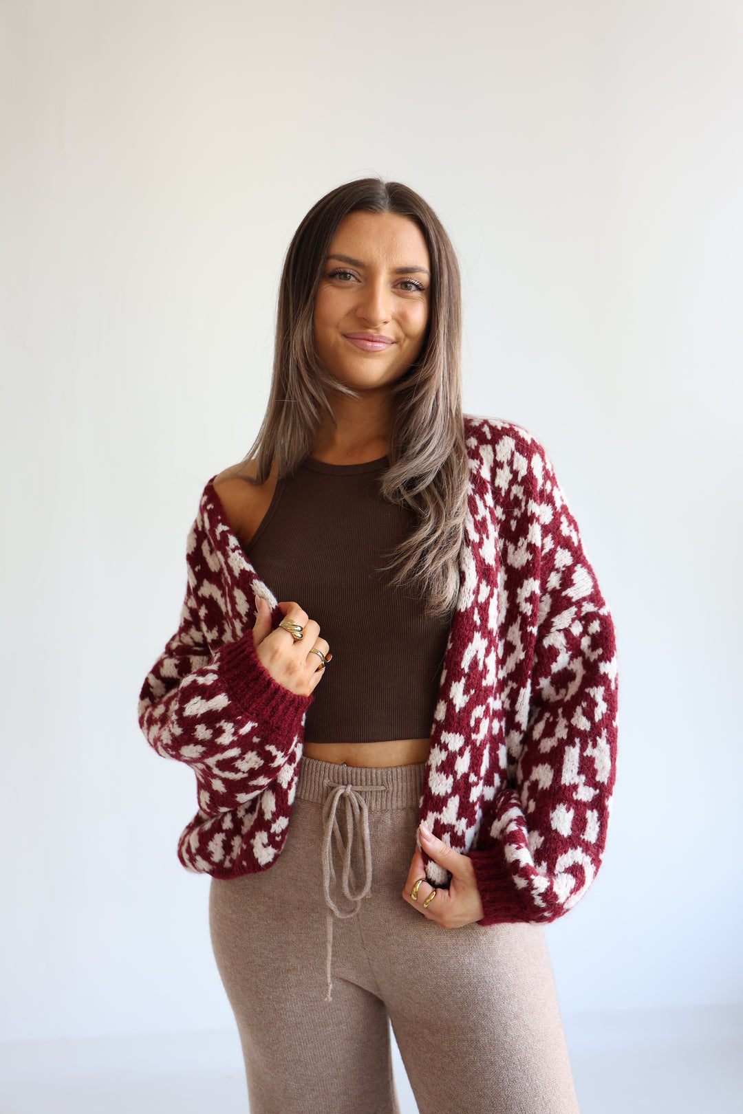 Offener Cardigan mit Leoprint