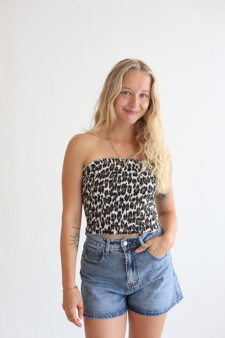 Leoprint Croptop aus Musselin