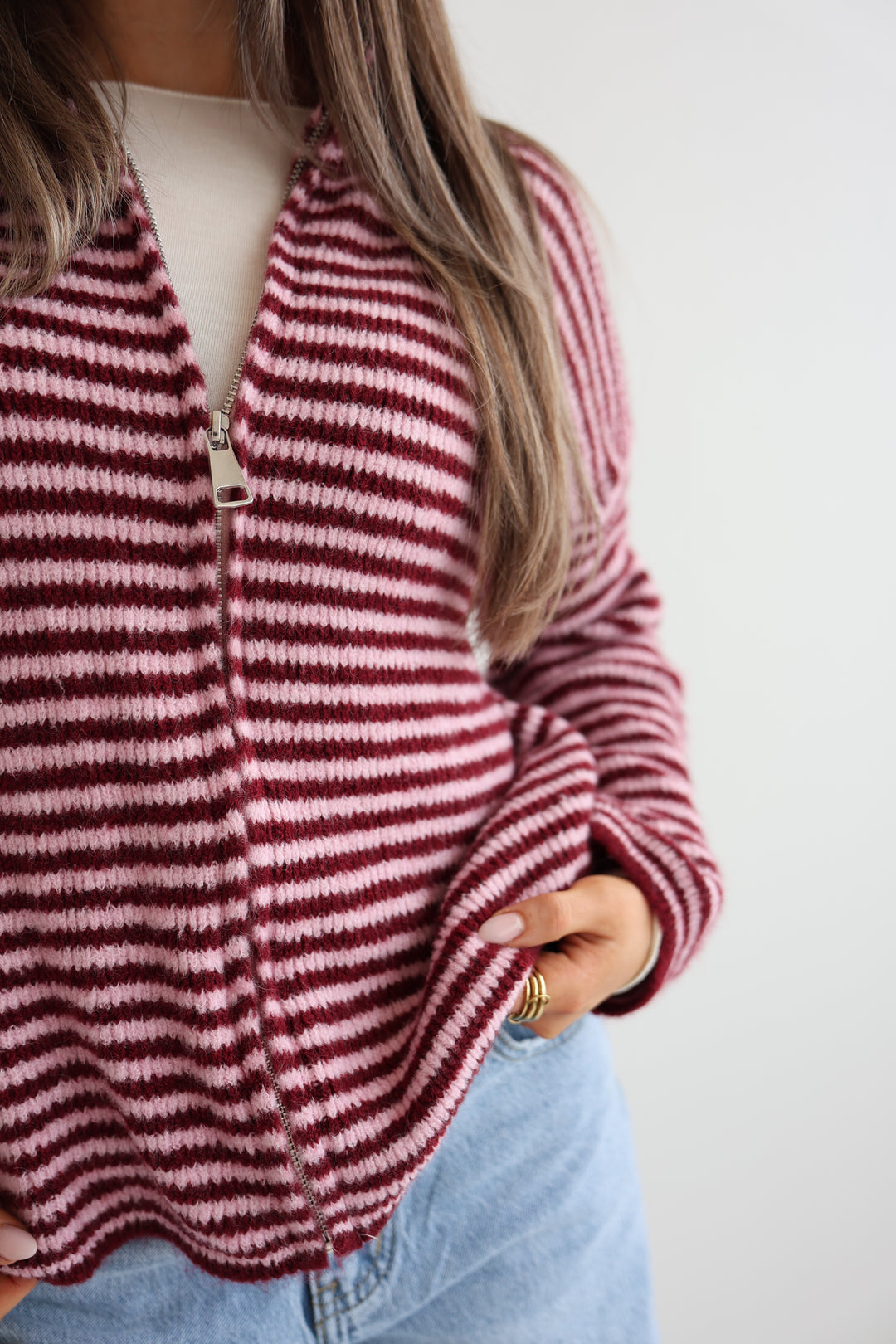 Zip Cardigan Fine Stripes