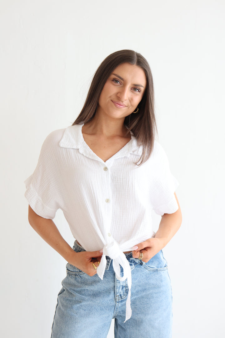 Knot Front Musselin Shirt