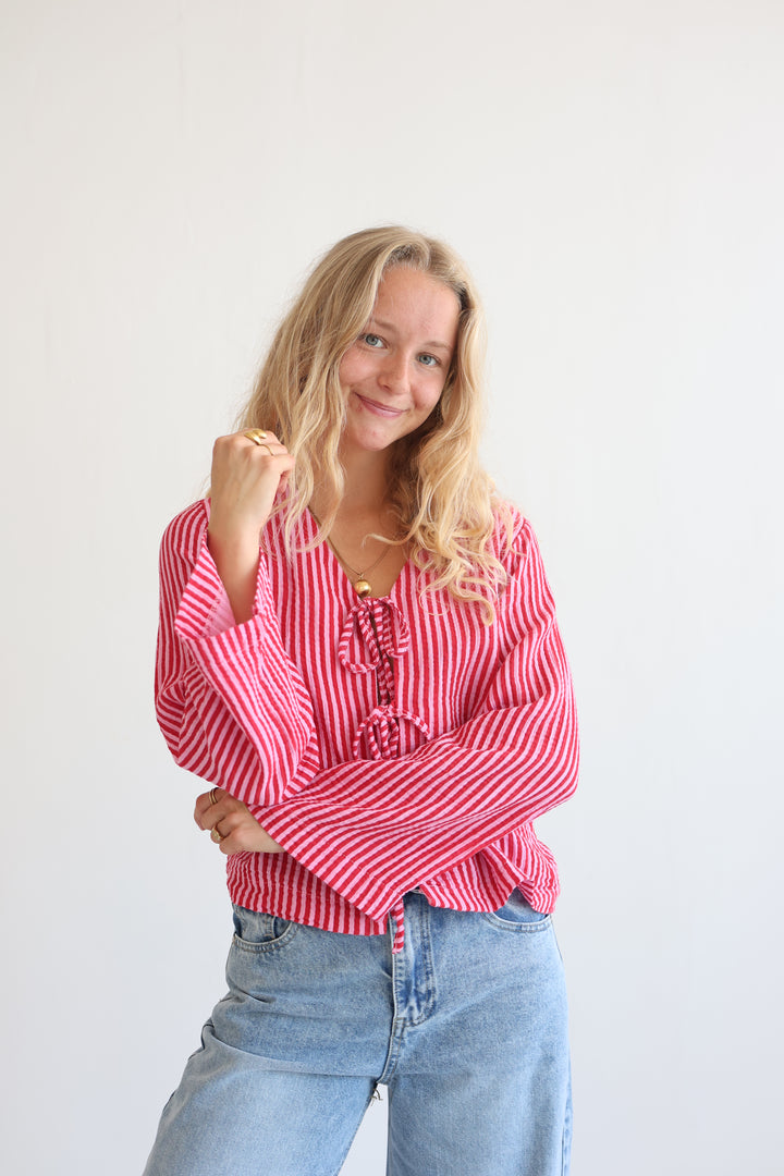 Cotton Striped Tie-Front Blouse