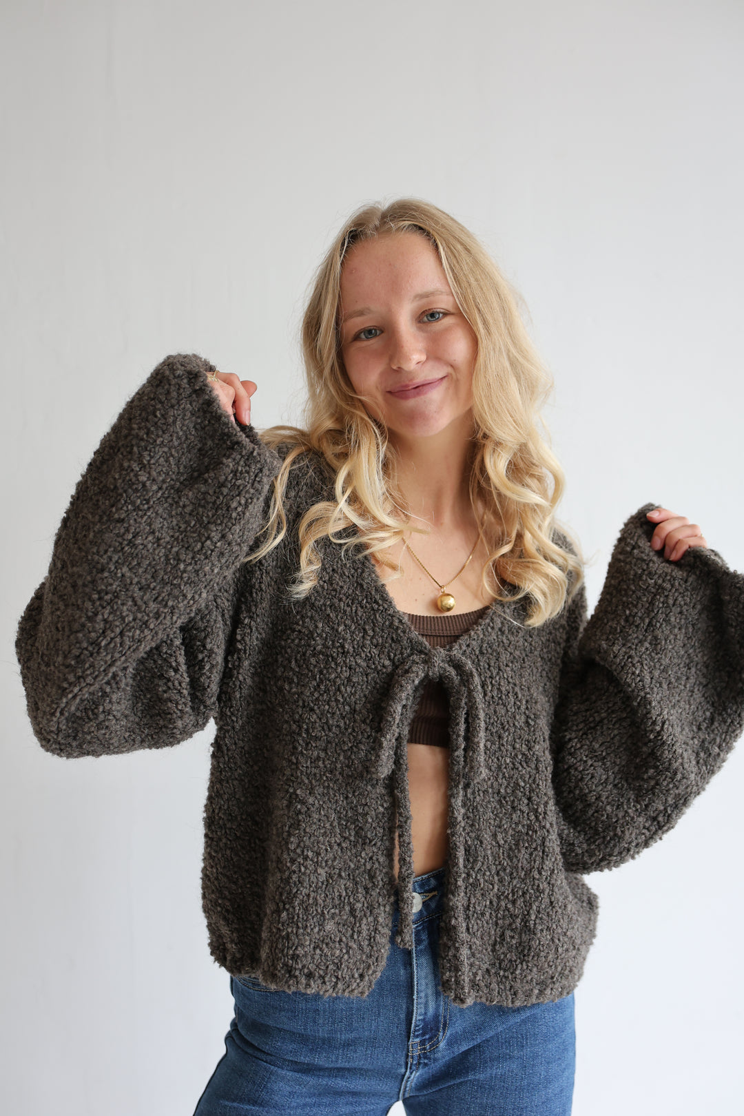 Teddy Knot Cardigan Fluffy Tie