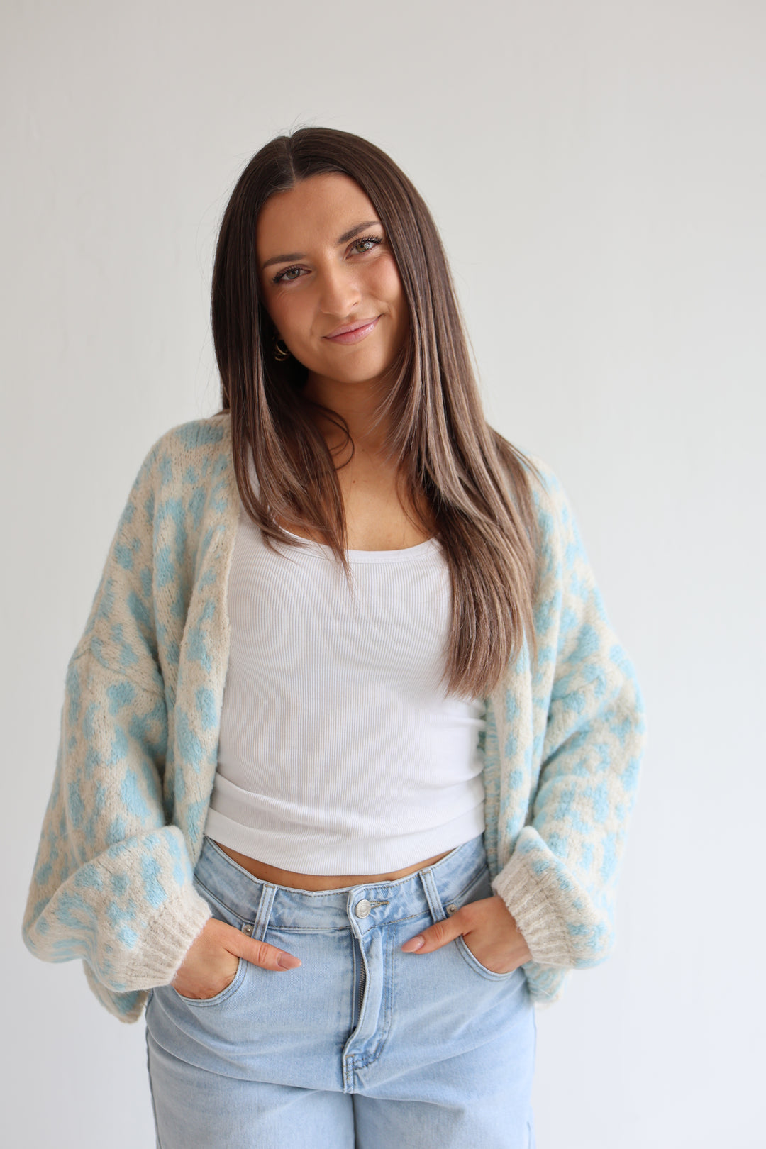 Offener Cardigan mit Leoprint