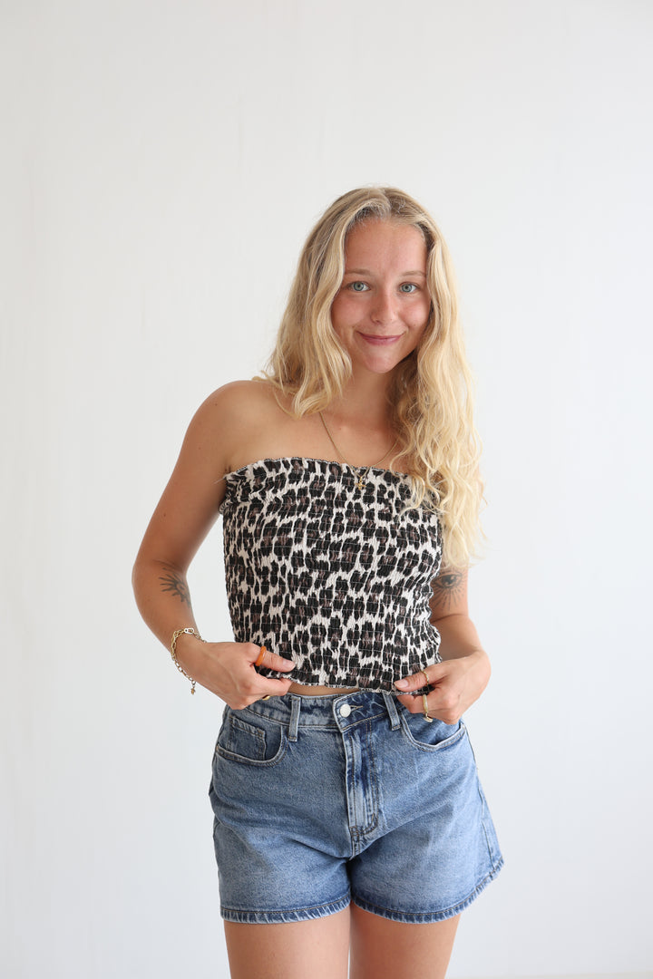 Leoprint Croptop aus Musselin