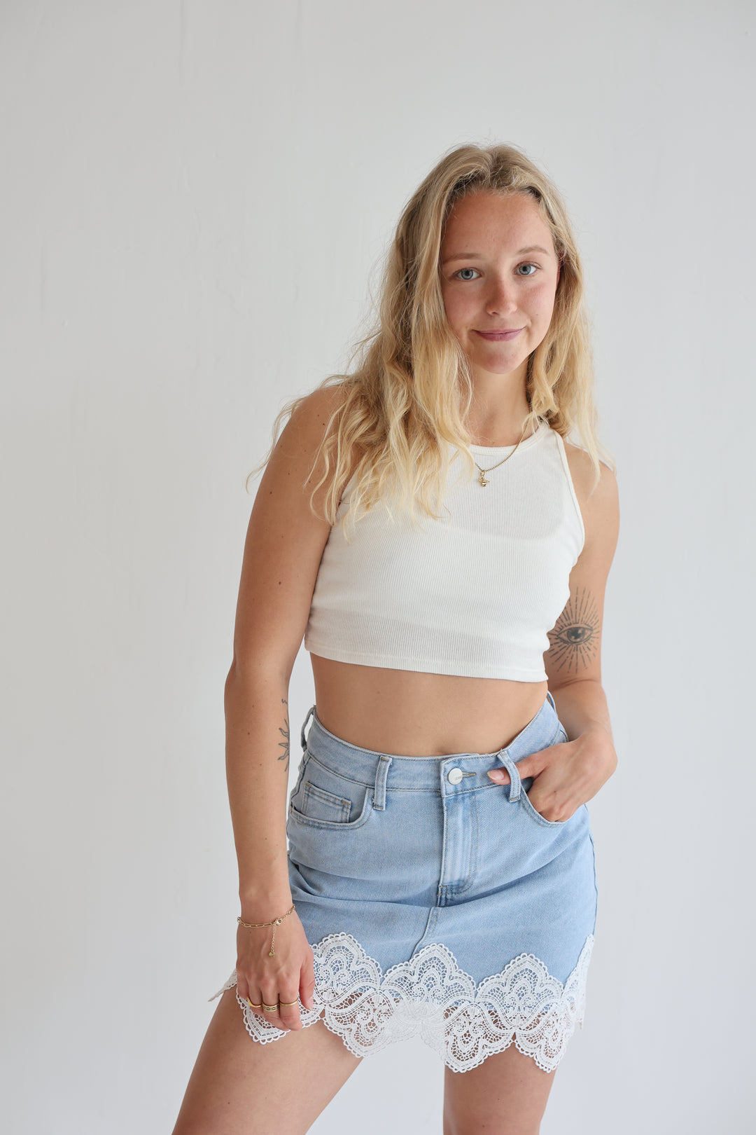 Vintage Lace Denim Skirt