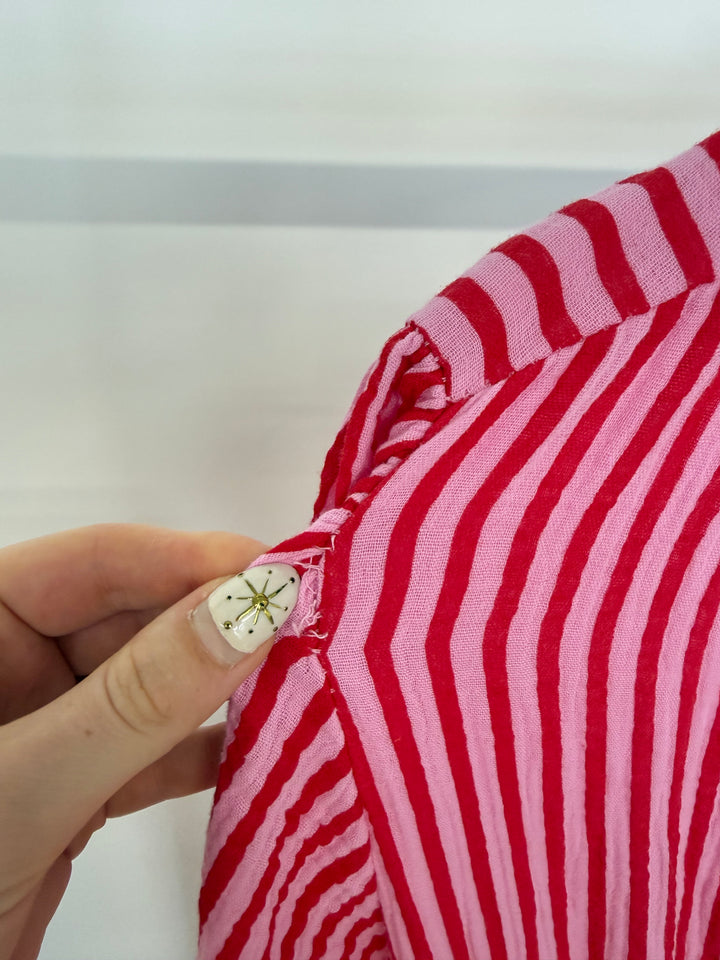 3/4 ARM MUSSELINKLEID SUMMER STRIPED CHERRY PINK (B-WARE)