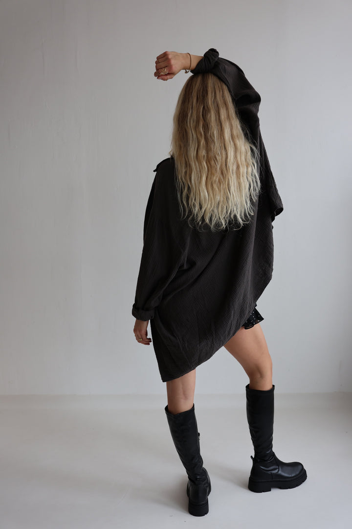 Oversize Blusenhemd aus Musselin (einfarbig)