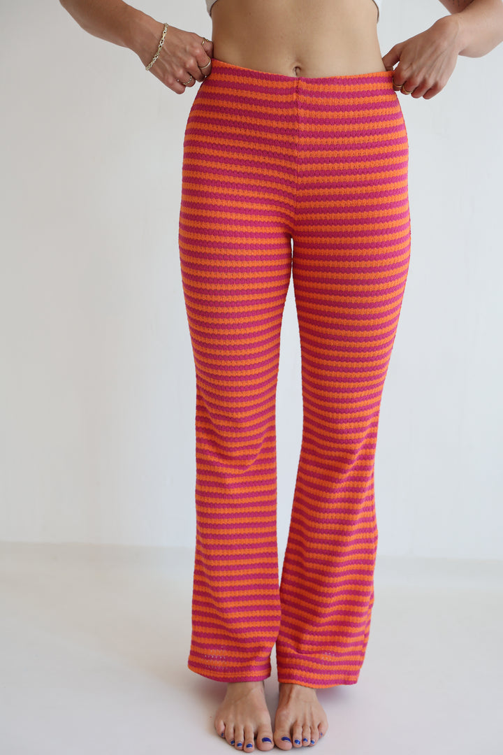 Striped Knit Flared Pants