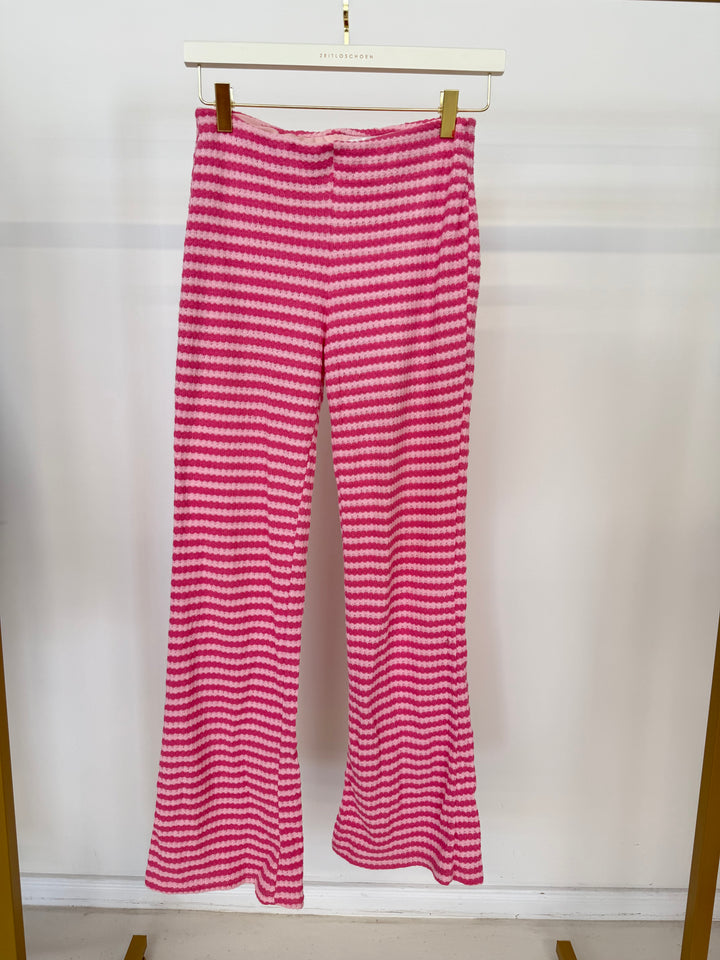 STRIPED KNIT FLARED PANTS BUBBLE  PINK (B-WARE)
