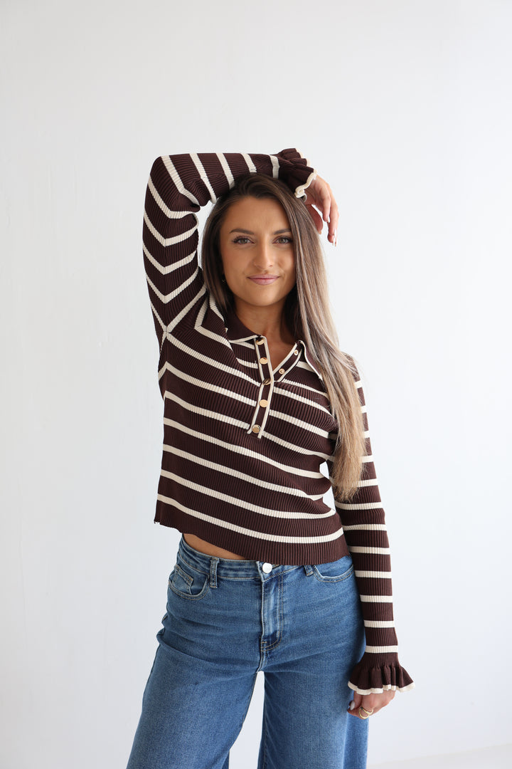 Gestreiftes Longsleeve Hazelnut