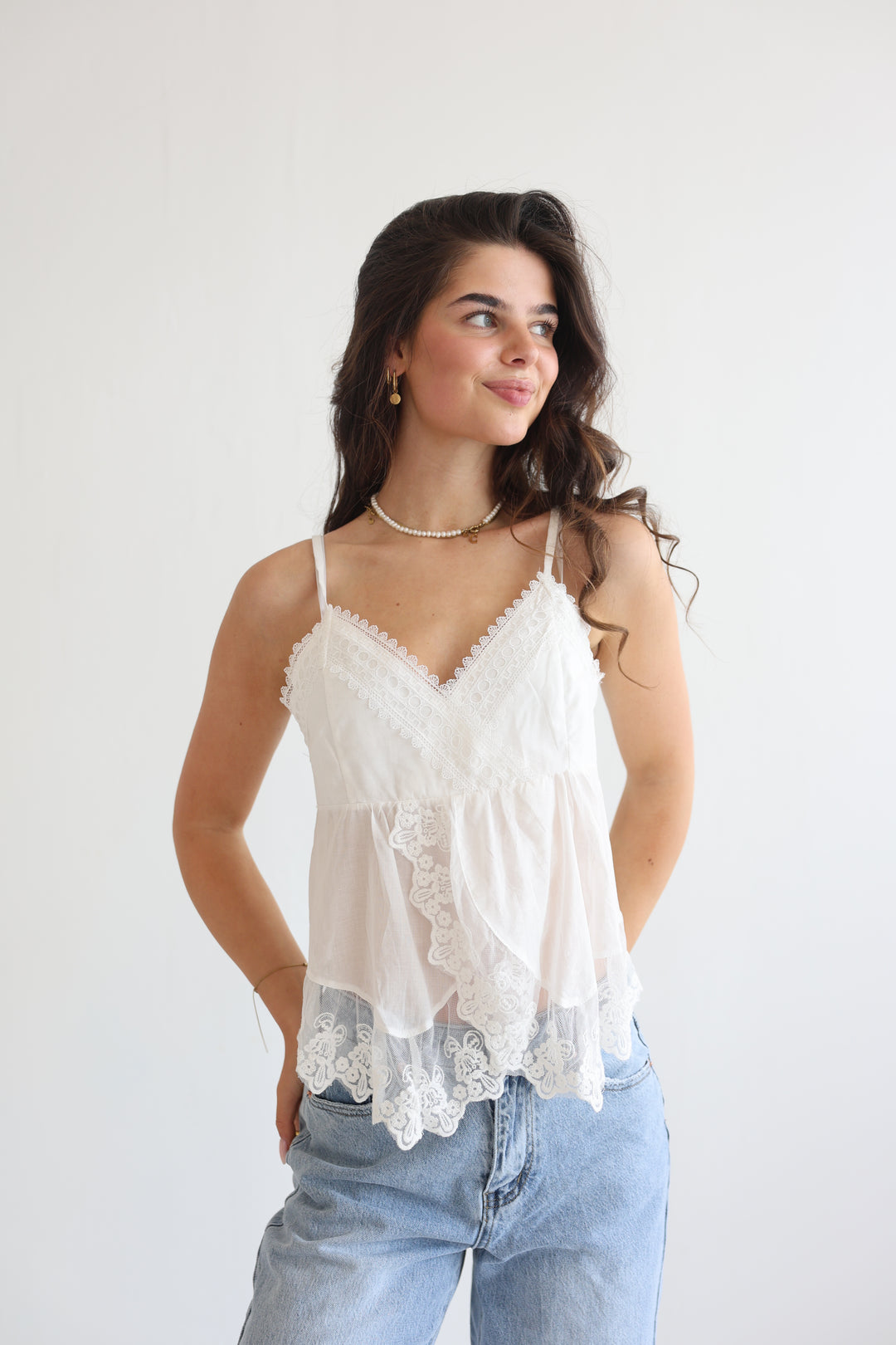 White Lace Babydoll Top
