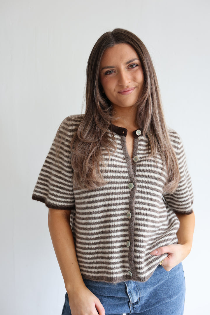 Gestreifter Kurzarm Cardigan Carlotta