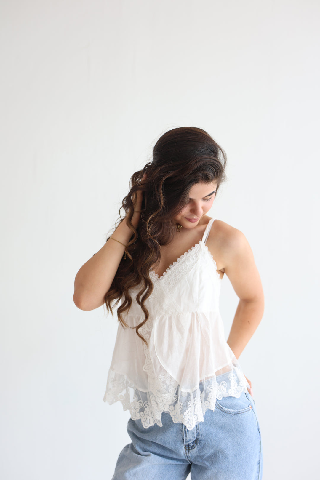White Lace Babydoll Top