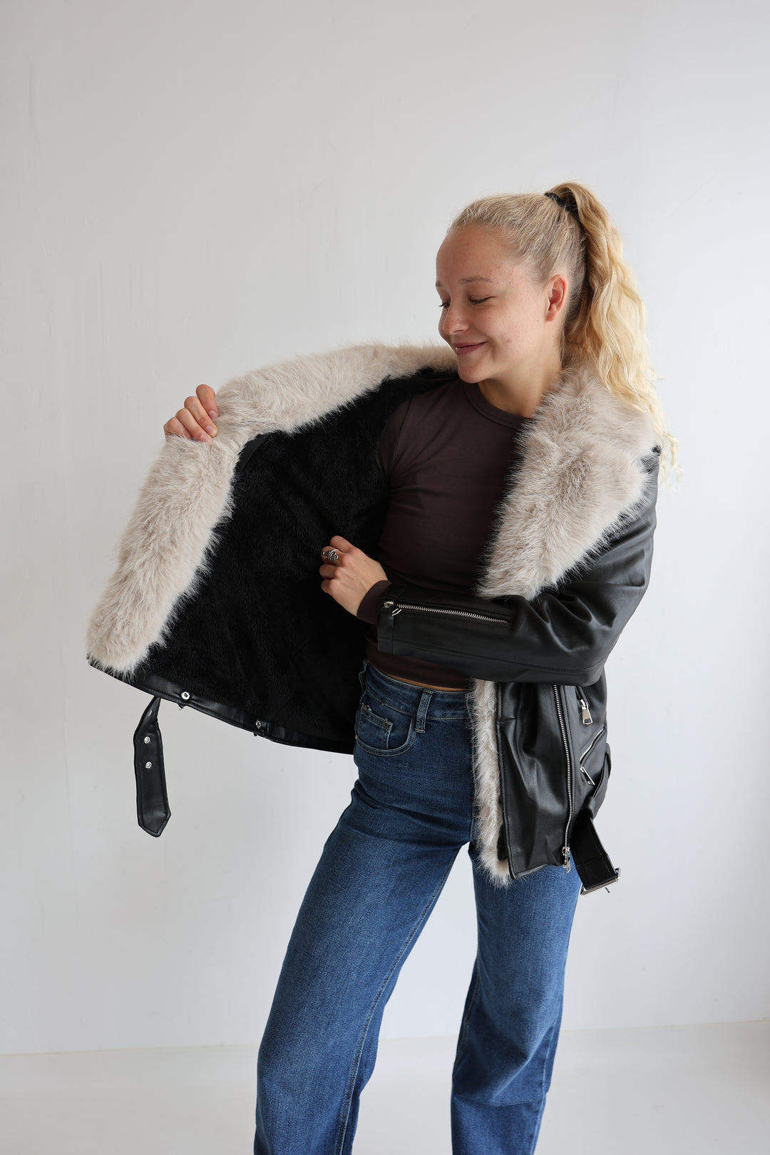 Kunstlederjacke mit Felleinsatz Maddy