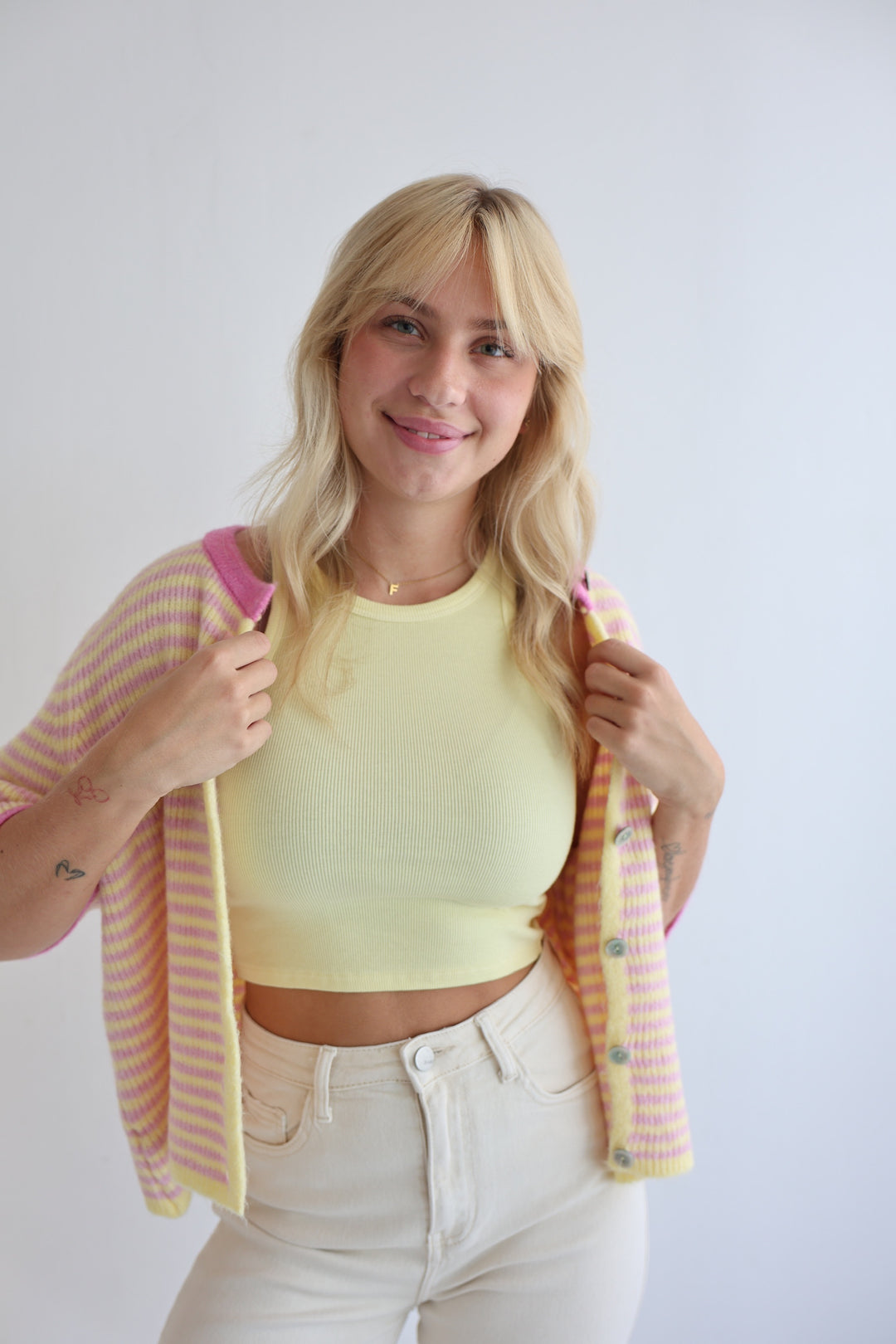 Gestreifter Kurzarm Cardigan Carlotta