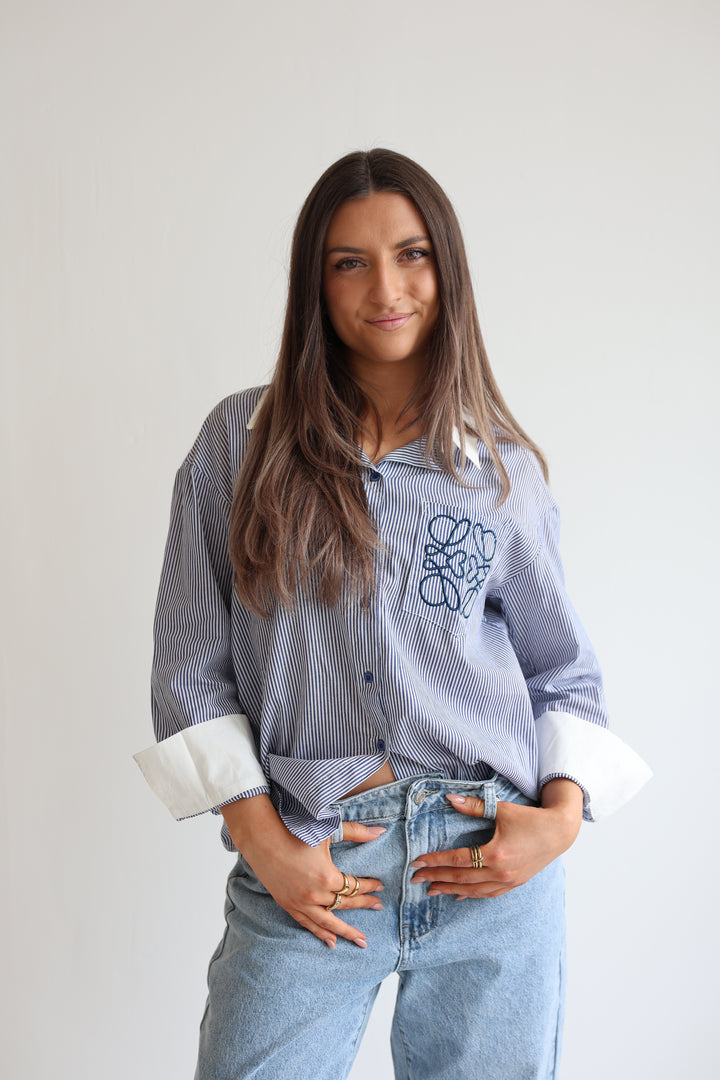 Pocket Detail Striped Blouse