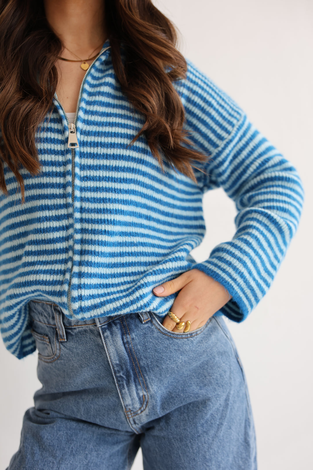 Zip Cardigan Fine Stripes