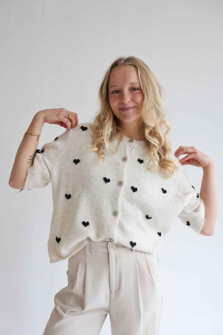 Kurzarm Cardigan Jolina mit Herzprint