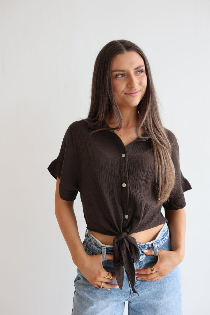 Knot Front Musselin Shirt