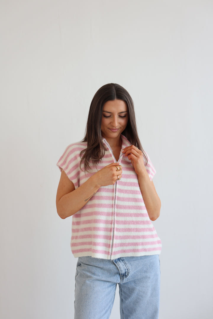 Zip Vest Fine Stripes