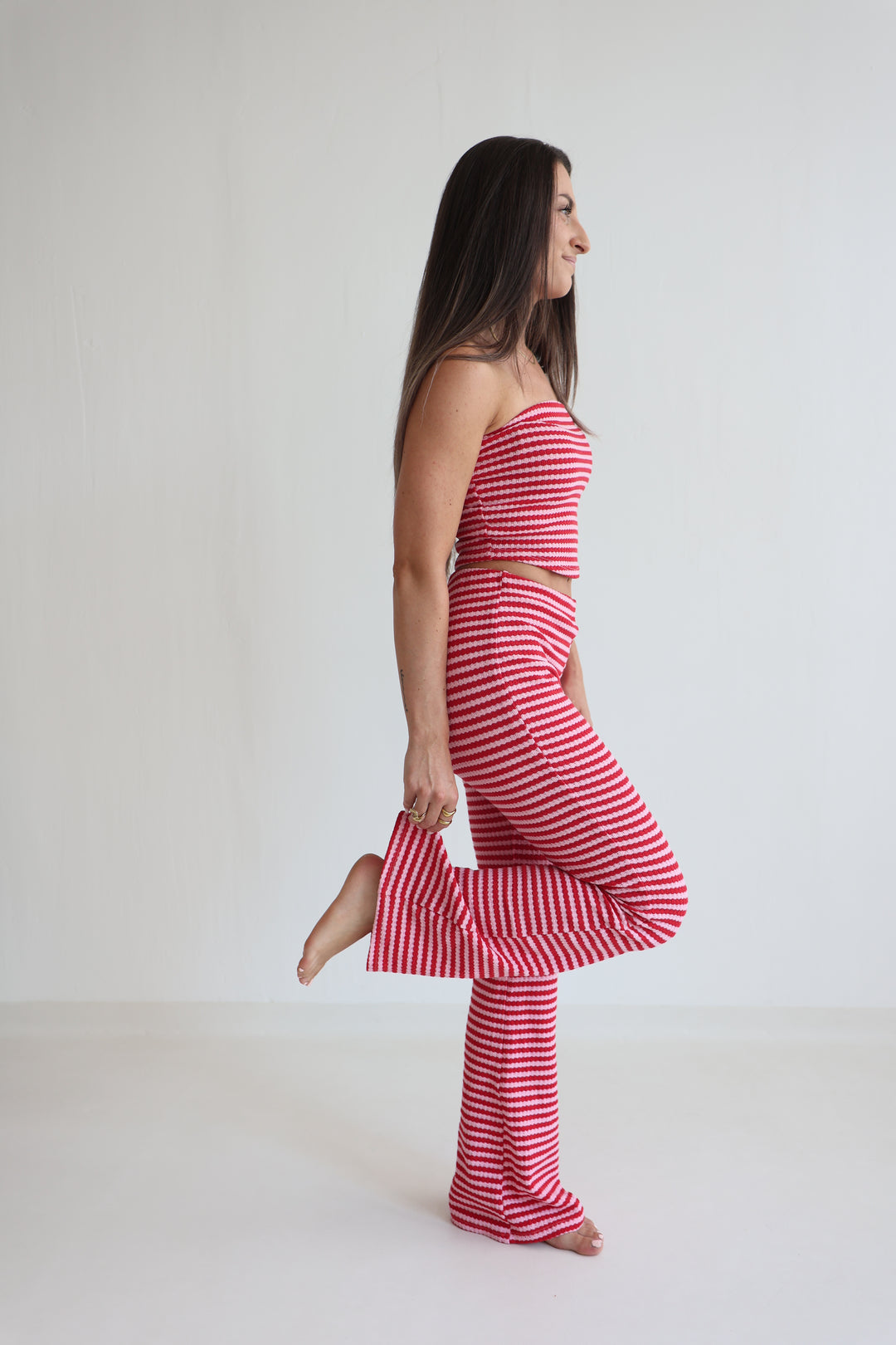 Striped Knit Flared Pants