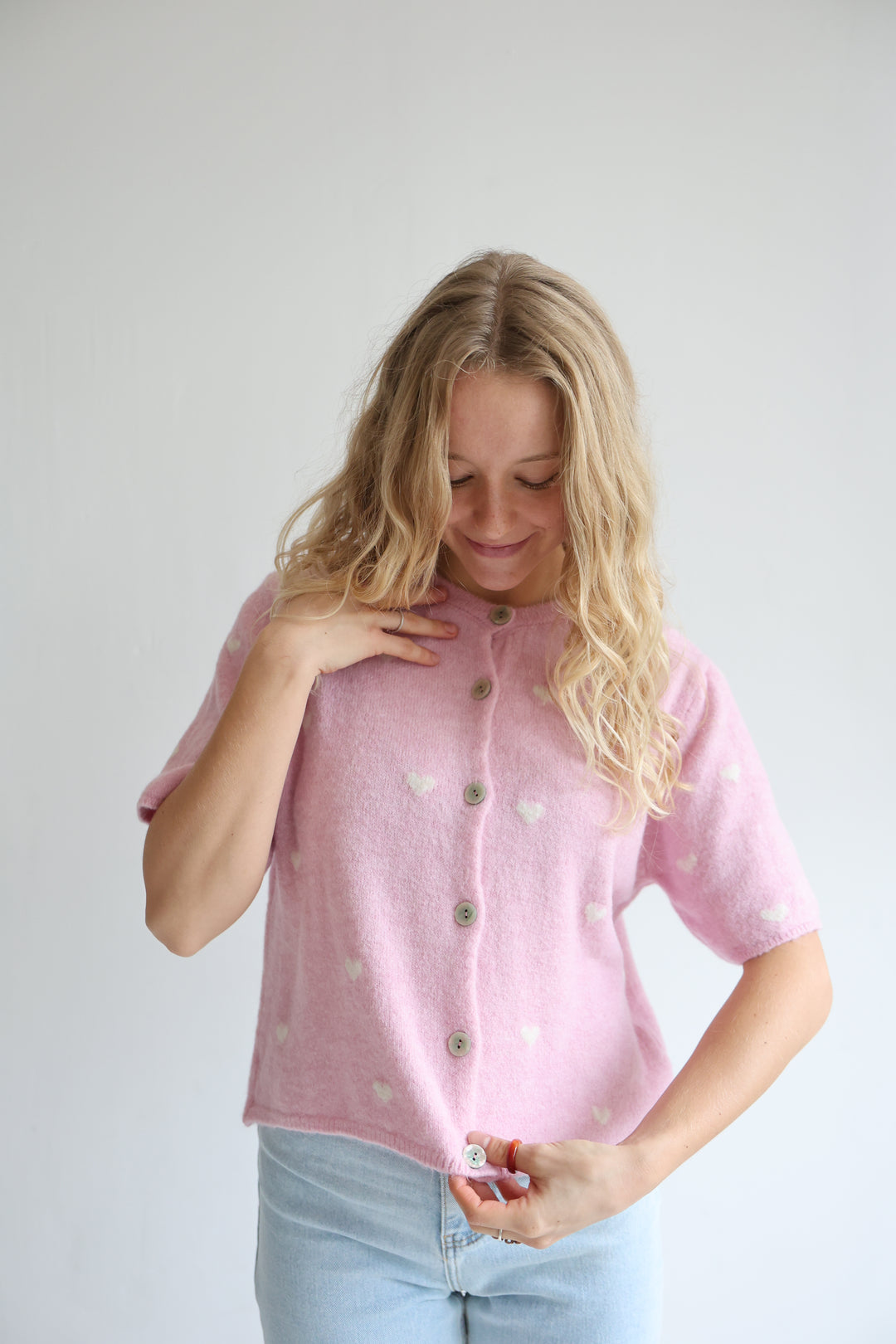 Kurzarm Cardigan Jolina mit Herzprint