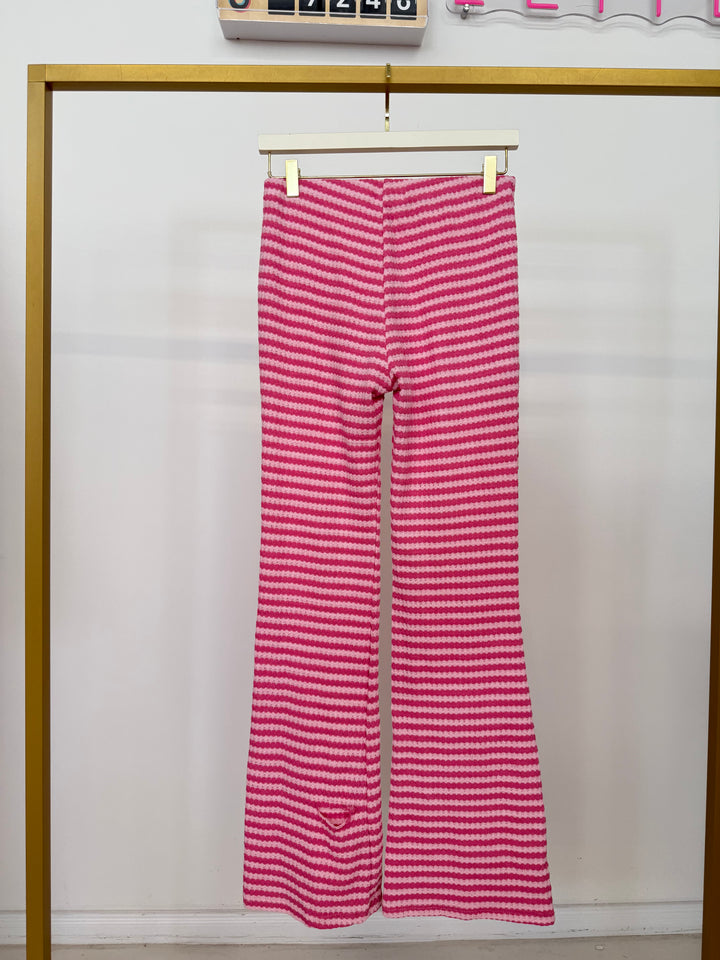 STRIPED KNIT FLARED PANTS BUBBLE PINK (B-WARE)