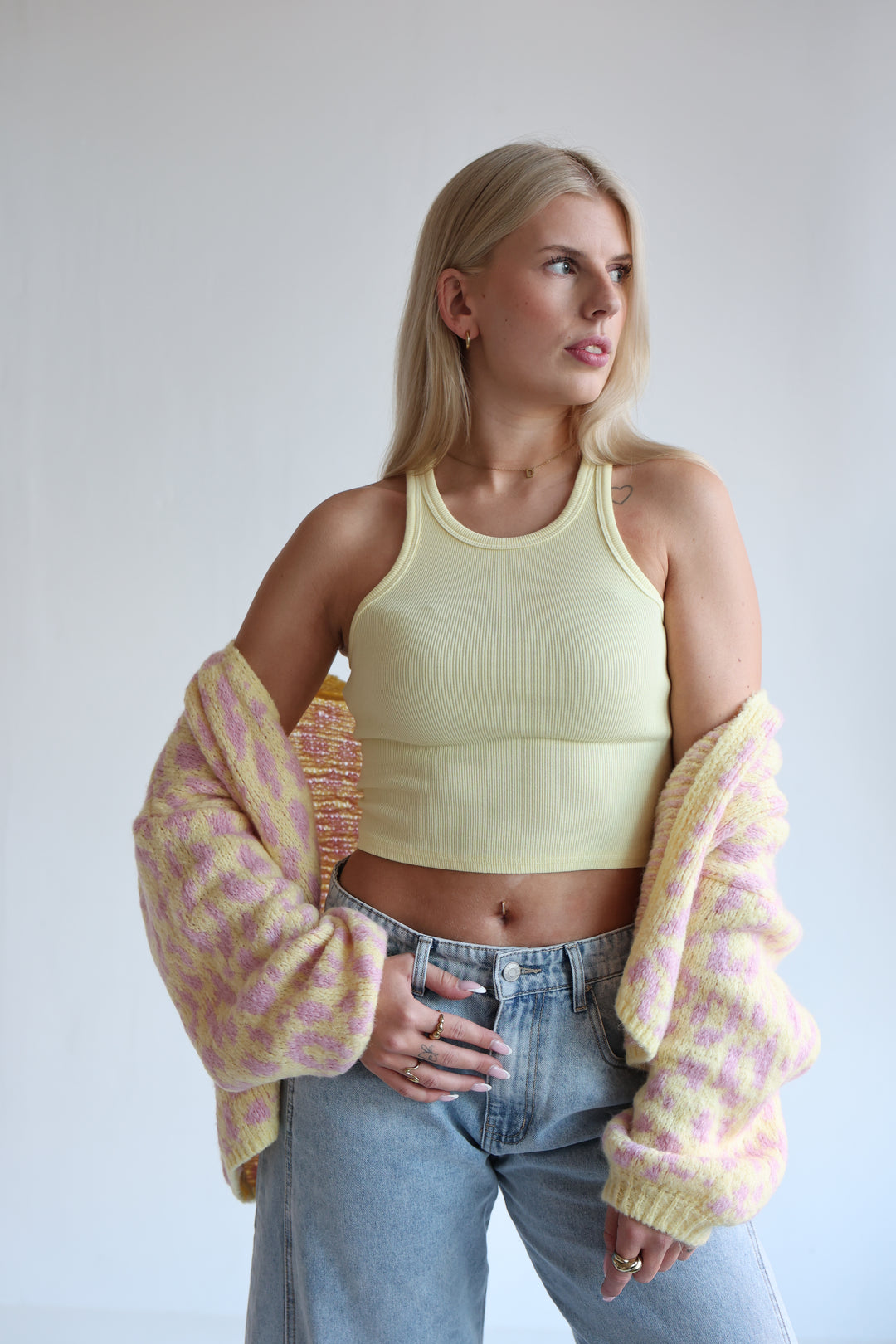 Offener Cardigan mit Leoprint