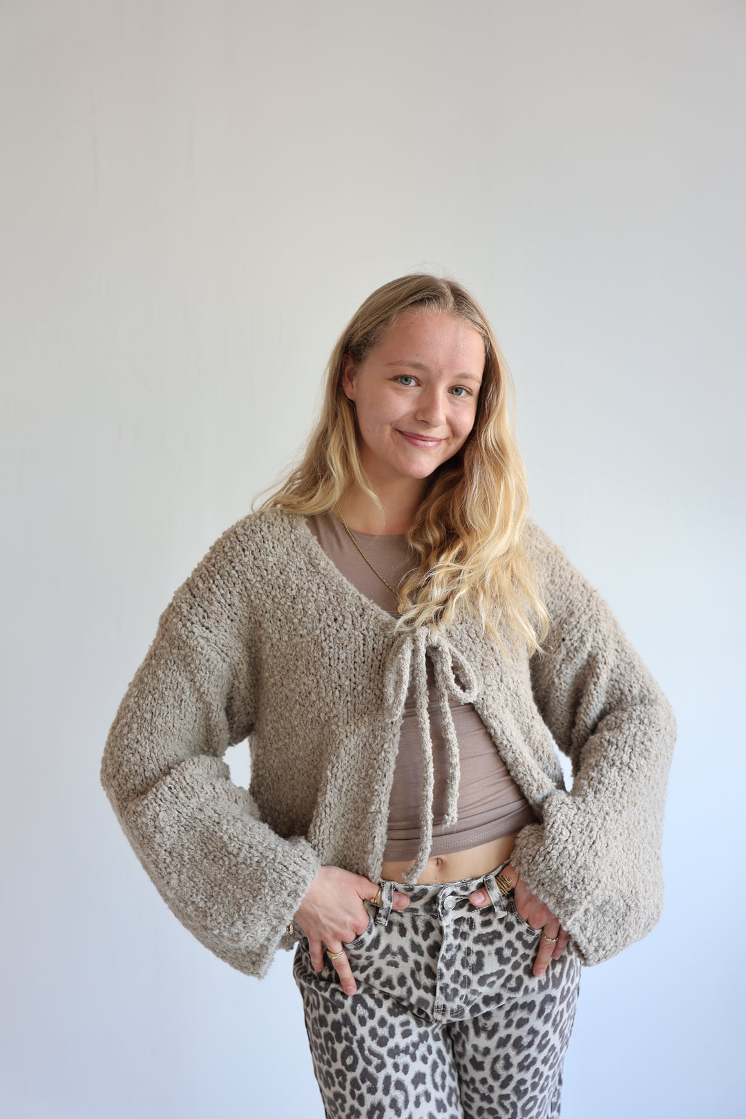 Teddy Knot Cardigan Fluffy Tie