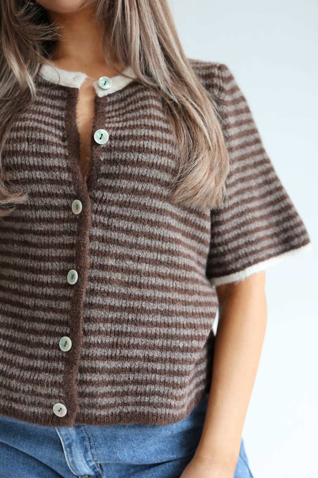 Gestreifter Kurzarm Cardigan Carlotta