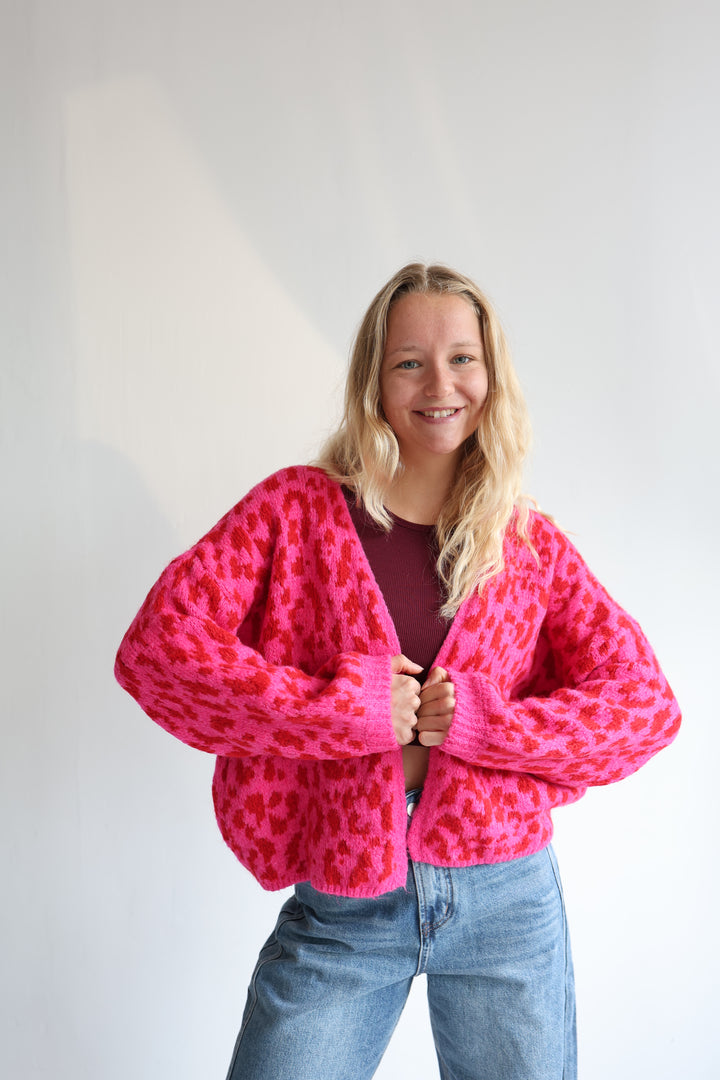 Offener Cardigan mit Leoprint