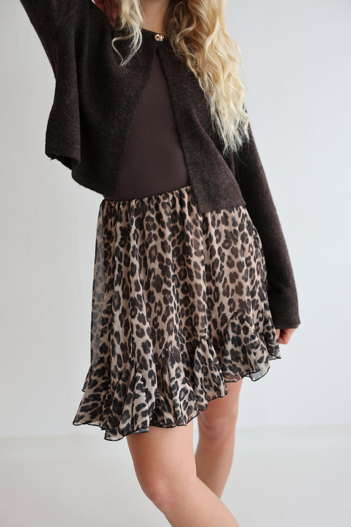 Kurzer Volantrock mit Leoprint Mona