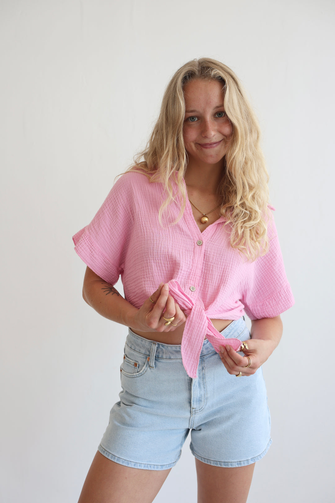 Knot Front Musselin Shirt