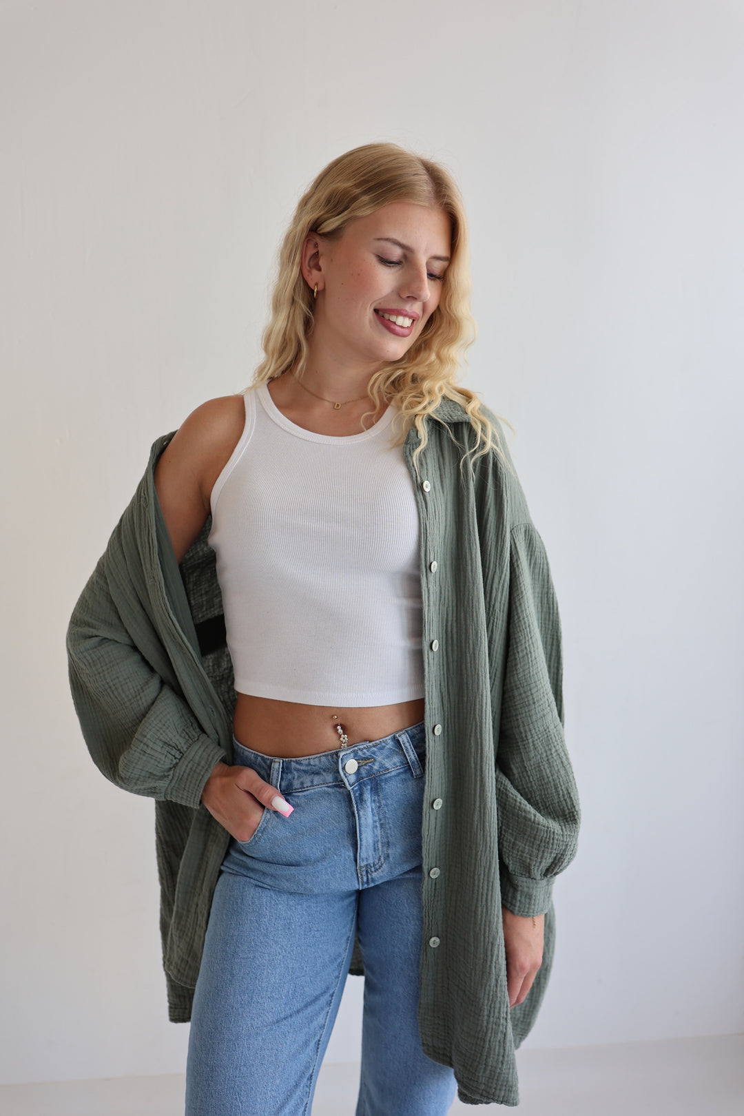 Oversize Blusenhemd aus Musselin (einfarbig)