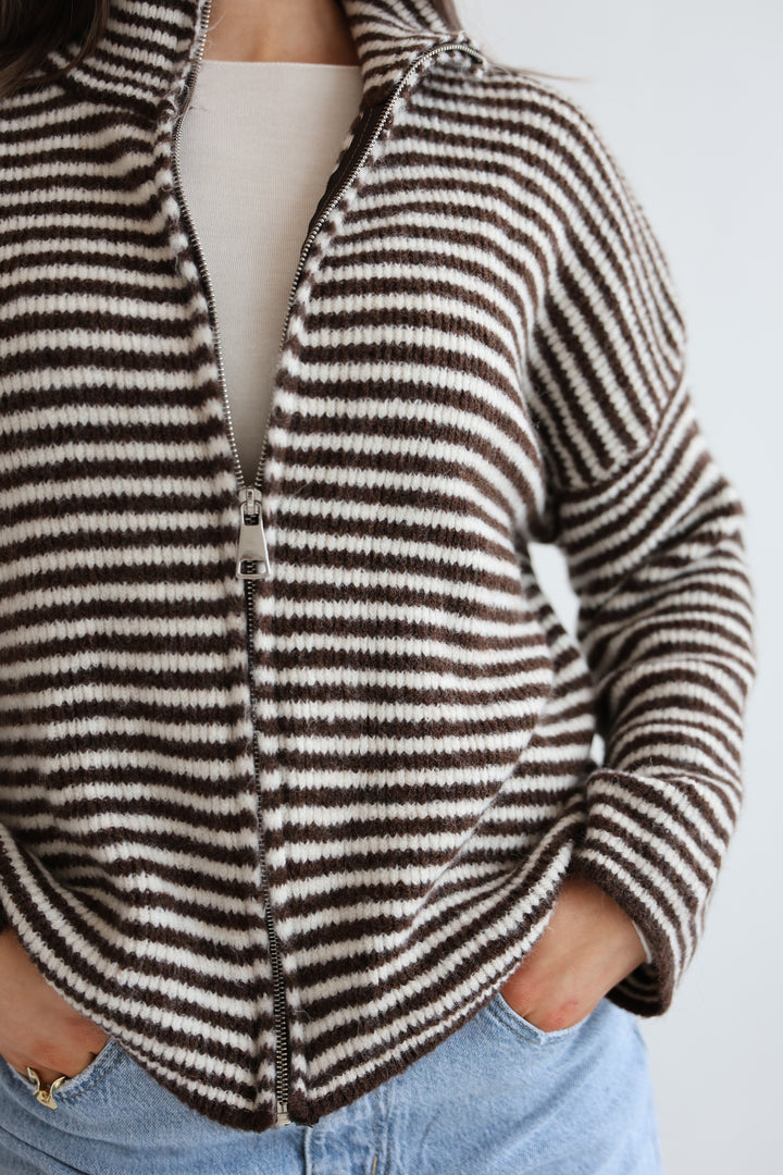 Zip Cardigan Fine Stripes