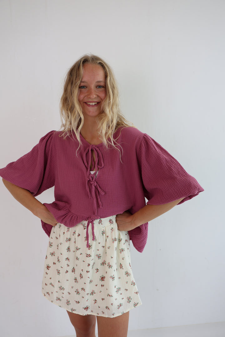 Musselinbluse mit Schleifen Linnea