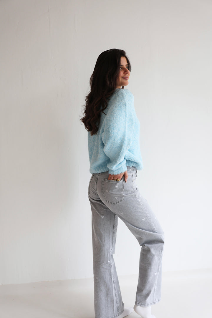 Straight Fit Jeans Grey Hearts